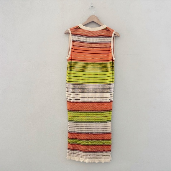 Vintage 90s Y2K Missoni Stripe Tank Dress 12 Chartreuse Crochet Knit Italy - Picture 3 of 9